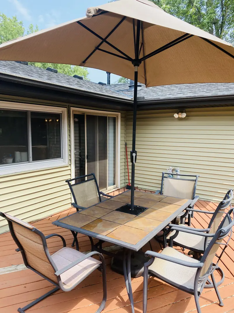 Patio table and chairs on the deck