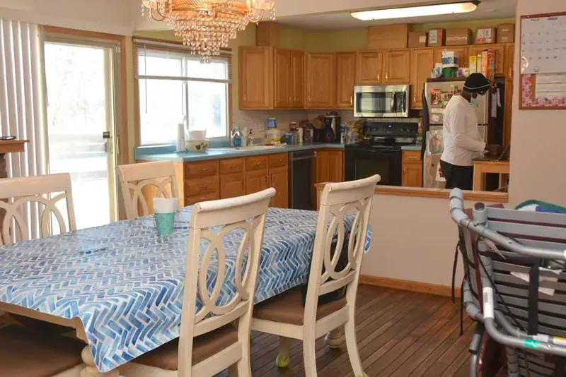 Open kitchen and dining area